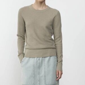 Enza Costa Linen Open Knit Crewneck Sweater In Ash